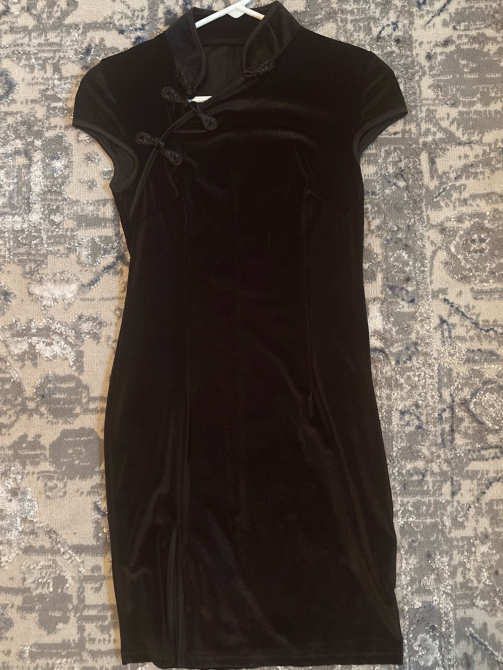 Black Velvet Mandarin Collar Cheongsam Dress
